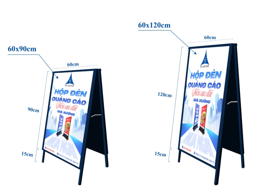 hộp đèn tranh điện siêu mỏng chân đứng chữ A hai mặt 60x120cm là gì?